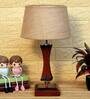 Canvas Brown Natural Fiber Shade Night Lamp With Wood Base