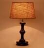 Groove Brown Natural Fiber Shade Night Lamp With Wood Base