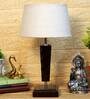 Claude Brown Natural Fiber Shade Night Lamp With Wood Base