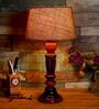 Solitaire Brown Natural Fiber Shade Night Lamp With Wood Base