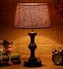 Groove Brown Natural Fiber Shade Night Lamp With Wood Base