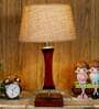 Charles Brown Natural Fiber Shade Night Lamp With Wood Base