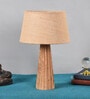 Holly Brown Natural Fiber Shade Night Lamp With Wood Base