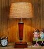 Milan Brown Natural Fiber Shade Night Lamp With Wood Base