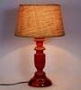 Antique Brown Natural Fiber Shade Night Lamp With Wood Base