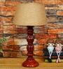 Margie Brown Natural Fiber Shade Night Lamp With Wood Base