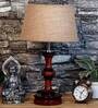 Salerno Brown Natural Fiber Shade Night Lamp With Wood Base