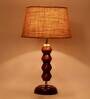 Mountwill Brown Natural Fiber Shade Night Lamp With Wood Base