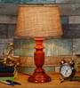 Antique Brown Natural Fiber Shade Night Lamp With Wood Base