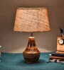Marazzi Brown Natural Fiber Shade Night Lamp With Wood Base