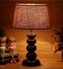 Matteo Brown Natural Fiber Shade Night Lamp With Wood Base