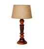 Solitaire Brown Natural Fiber Shade Night Lamp With Wood Base