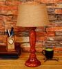 Elona Brown Natural Fiber Shade Night Lamp With Wood Base