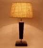 Claude Brown Natural Fiber Shade Night Lamp With Wood Base