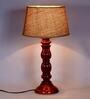 Margie Brown Natural Fiber Shade Night Lamp With Wood Base
