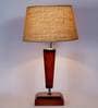 Milan Brown Natural Fiber Shade Night Lamp With Wood Base