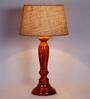 Elona Brown Natural Fiber Shade Night Lamp With Wood Base