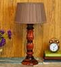 Montage Brown Fabric Shade Night Lamp With Wood Base