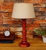 Brown Natural Fiber Shade Night Lamp With Wood Base
