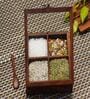 Brown Sheesham Wood 4 Containers (Each 40ml) Spice Box With Spoon