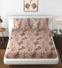 Brown Floral 144 TC Polyester Double Bedsheet With 2 Pillow Covers