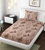Brown Floral 144 TC Polyester Single Bedsheet With 1 Pillow Cover
