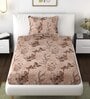 Brown Floral 144 TC Polyester Single Bedsheet With 1 Pillow Cover
