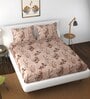 Brown Floral 144 TC Polyester King Fitted Bedsheet 2 Pillow Covers