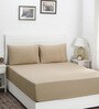 Brown Solid 200 TC Cotton Queen Sized Fitted Bed Sheets with 2 Pillow Covers