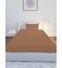 Brown Solid 210 TC Cotton Single Sized Bedsheet with 1 Pillow Cover Satin Stripe 2024 Collection