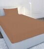 Brown Solid 210 TC Cotton Single Sized Bedsheet with 1 Pillow Cover Satin Stripe 2024 Collection