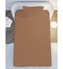 Brown Solid 210 TC Cotton Single Sized Bedsheet with 1 Pillow Cover Satin Stripe 2024 Collection