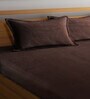 Brown Solid 300 TC Woollen Fitted Double Bedsheet with 2 Pillow Covers