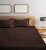 Brown Solid 300 TC Woollen Fitted Double Bedsheet with 2 Pillow Covers