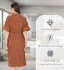 Brown Solid Cotton Women Bath Robe With Belt (L)