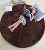 Brown Solid Polyester 3x3 Feet Machine Made Shaggy Round Carpet