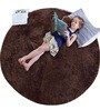 Brown Solid Polyester 5x5 Feet Machine Made Shaggy Round Carpet
