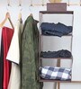Brown Solid Polypropylene  Foldable Cupboard Hanging Cloth Organiser With 3 Shelves