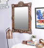 Solid Wood Rectangle Wall Mirror in Brown colour