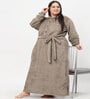 Brown Solid Woolen Women Bath Robe With Belt (3XL)