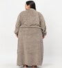 Brown Solid Woolen Women Bath Robe With Belt (3XL)