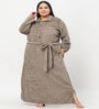 Brown Solid Woolen Women Bath Robe With Belt (XXL)