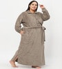 Brown Solid Woolen Women Bath Robe With Belt (XXL)