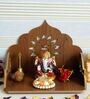 Brown Swastik Design Laminated Wood Pooja Shelf