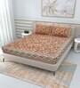 Brown Traditional 144 TC Cotton Double Queen Bedsheet With 2 Pillow Covers