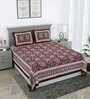 Brown Traditional 144 TC Cotton Double Queen Bedsheet With 2 Pillow Covers