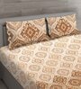 Brown Traditional 150 TC Cotton Queen Sized Bed Sheets with 2 Pillow Covers