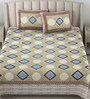 Brown Traditional 180 TC Cotton Printed Bedsheet With Two Pillow Covers For Queen Bed (Block  Printed ,Brown ,153 GSM)