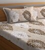 Brown Traditional 300 TC Cotton Blend Double King Sized Bedsheet With 2 Pillow Covers