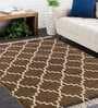 Brown Abstract Cotton 4 Ft X 6 Ft Hand Woven Hand Printed Rug